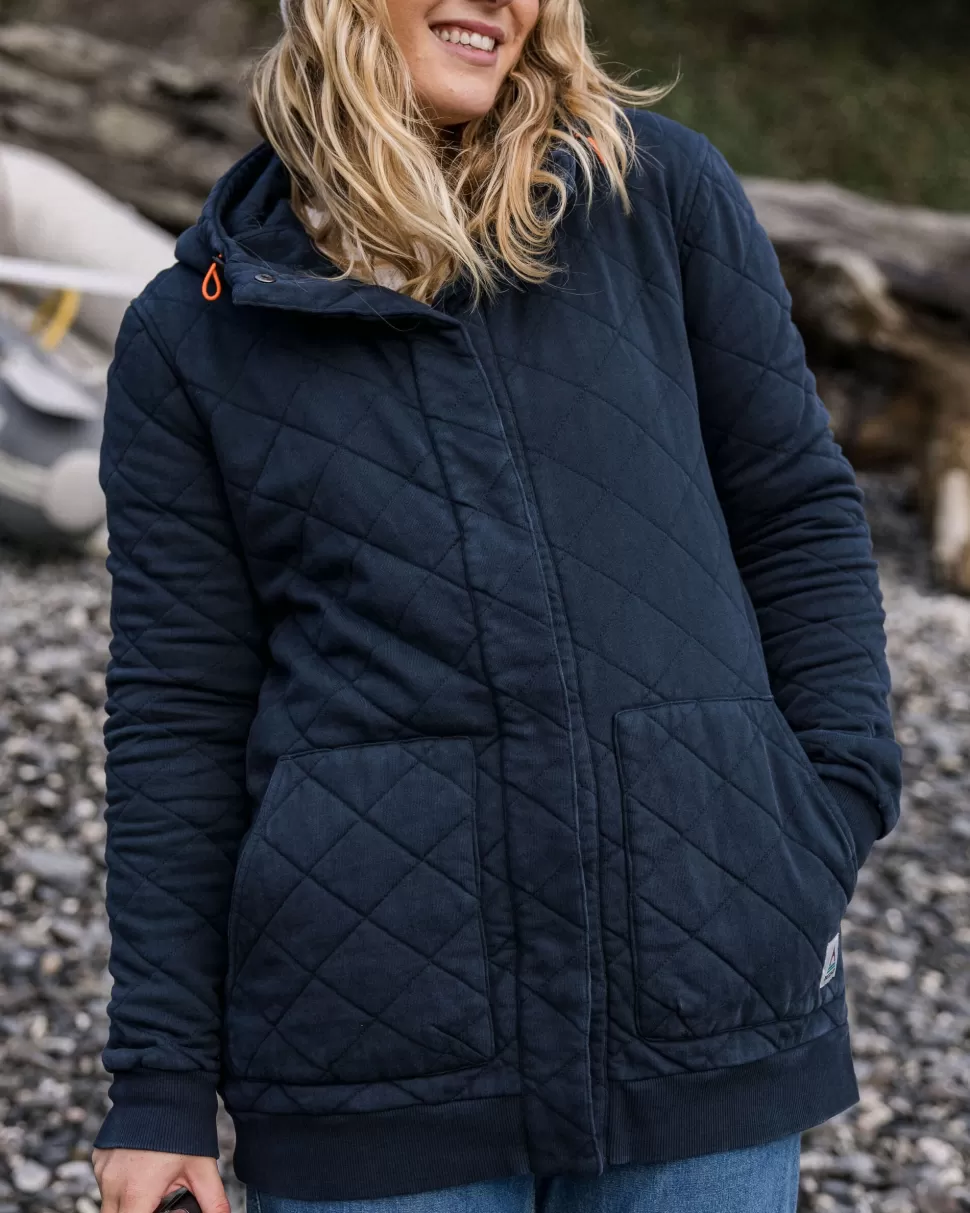 Discount Passenger Clementine Recycled Quilted Popper Up Hoodie Deep Navy