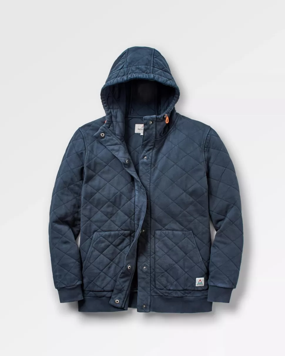 Discount Passenger Clementine Recycled Quilted Popper Up Hoodie Deep Navy