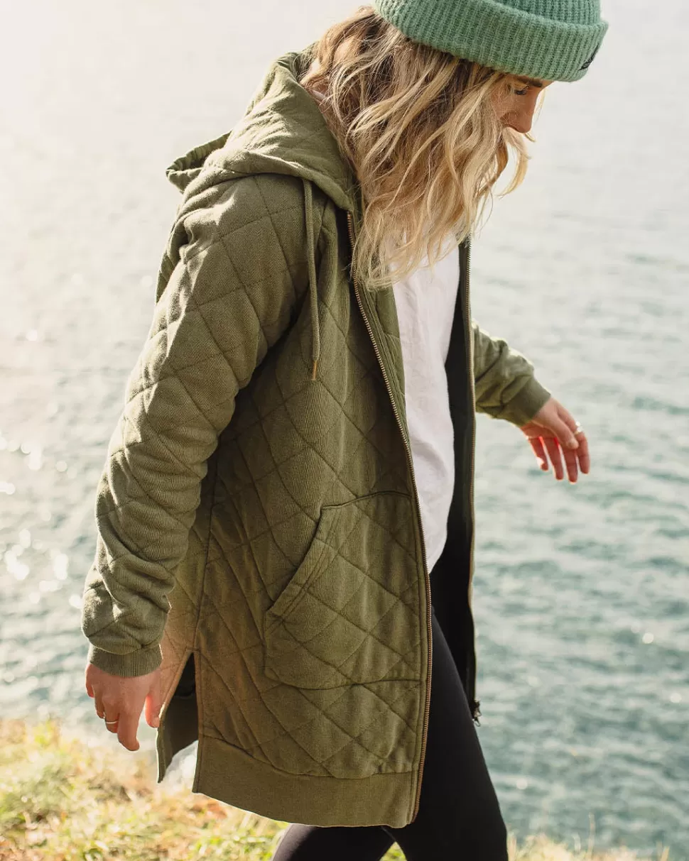 Sale Passenger Getaway Recycled Cotton Quilted Full Zip Hoodie Khaki