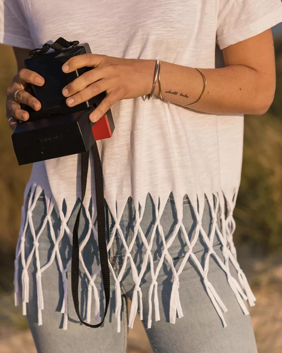 Store Passenger Henna Recycled Cotton Tassel T-Shirt White