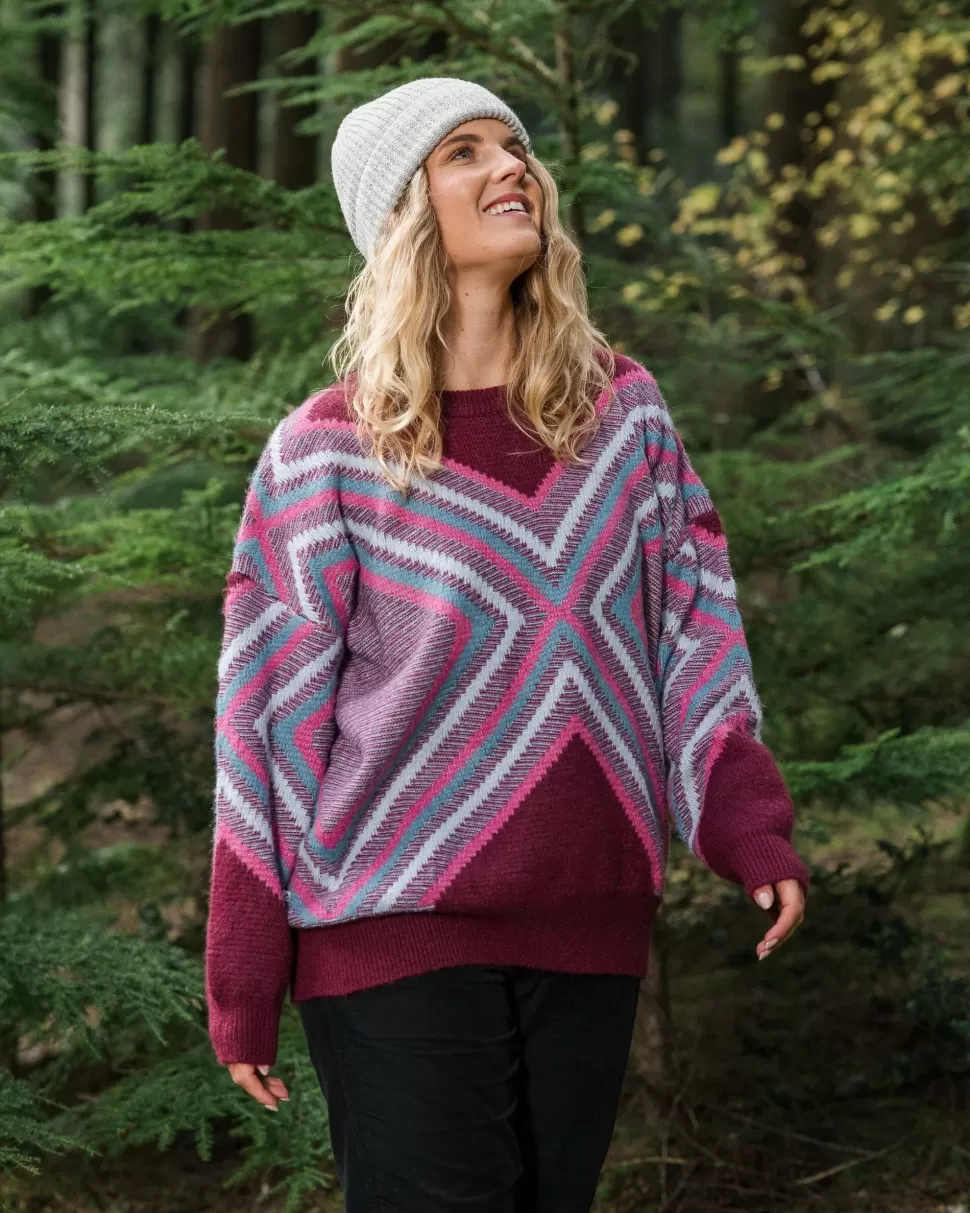 Cheap Passenger Homestead Oversized Recycled Knitted Jumper Wine