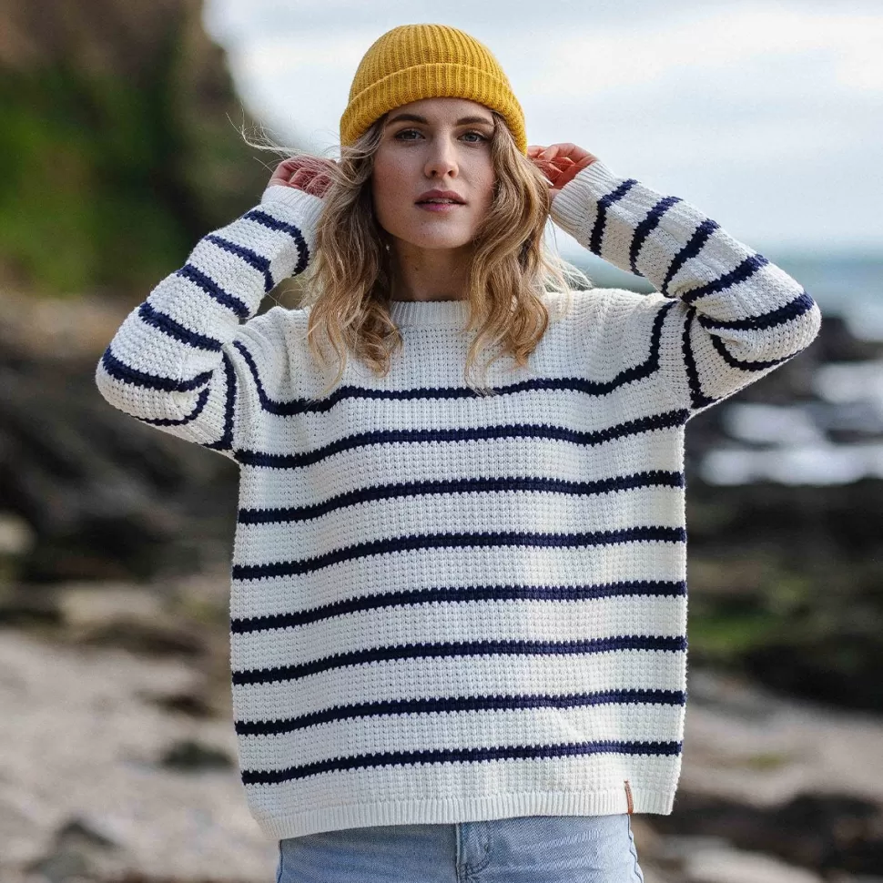 Shop Passenger Lakewood Knitted Jumper Off White Stripe