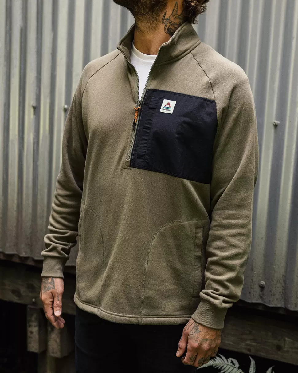 Hot Passenger Offgrid 1/4 Zip Recycled Cotton Sweatshirt Dusty Olive