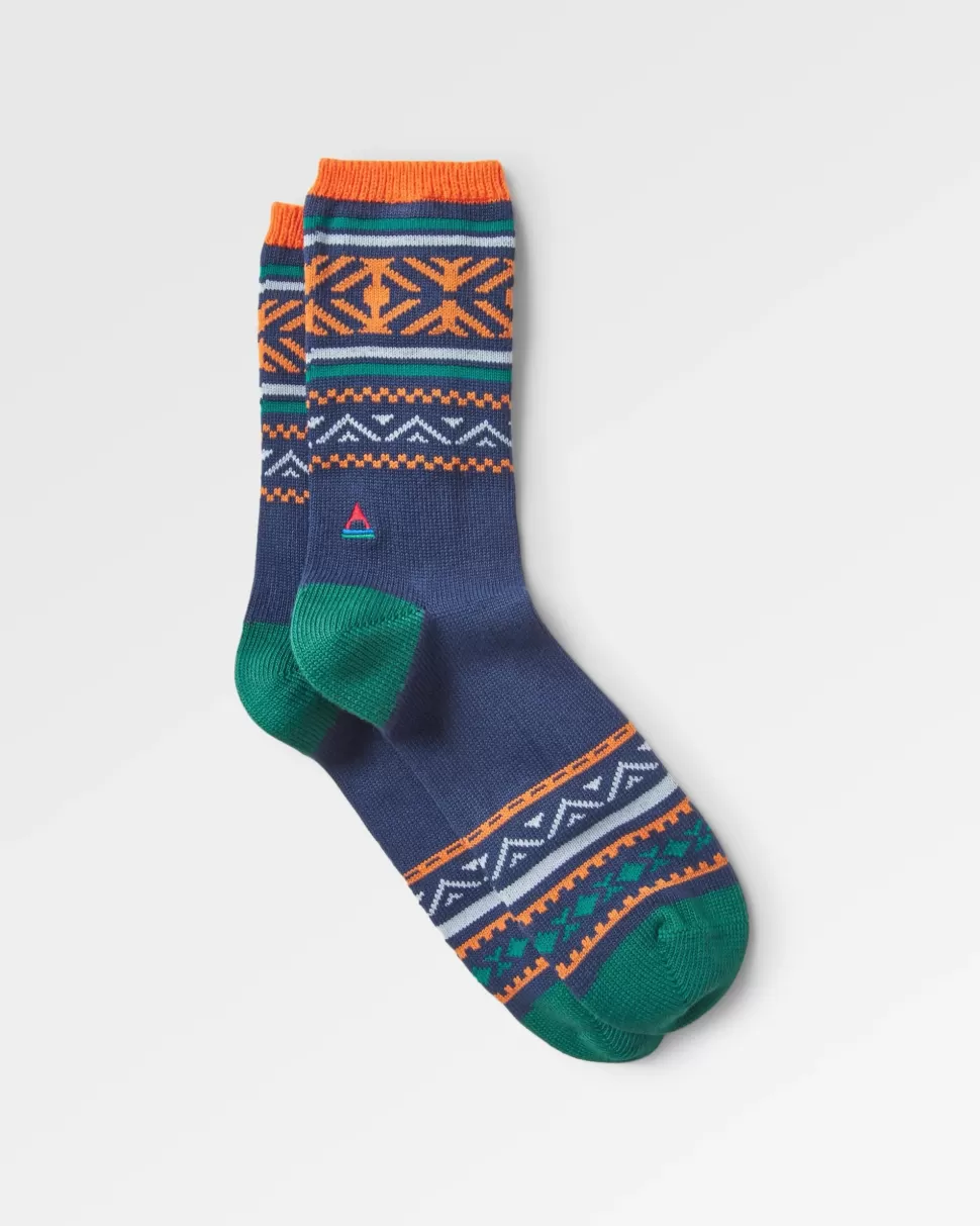 Hot Passenger Organic Midweight Patterned Socks Deep Navy