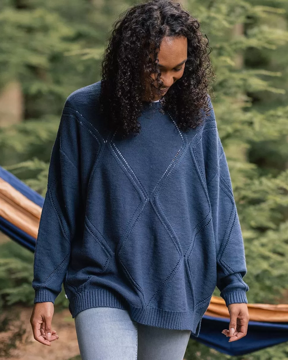 Best Sale Passenger Palm Organic Oversized Knitted Jumper Dark Denim