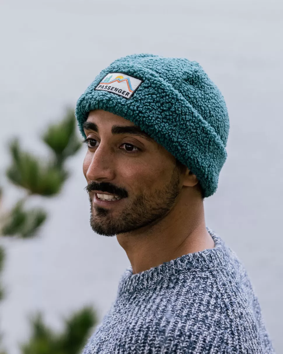 Shop Floris van Bommel Peak Recycled Sherpa Beanie Mediterranean