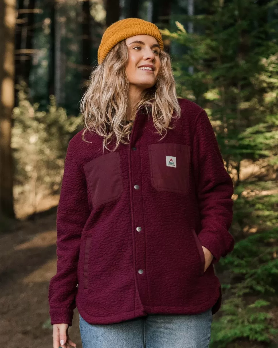 New Passenger Rappel Recycled Sherpa Oversized Shirt Wine