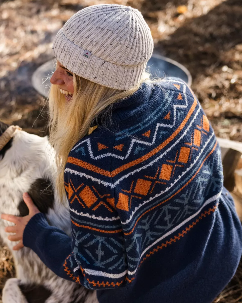 Discount Passenger Whimsical Recycled Oversized Polo Neck Knitted Jumper Homespun Stripe Navy