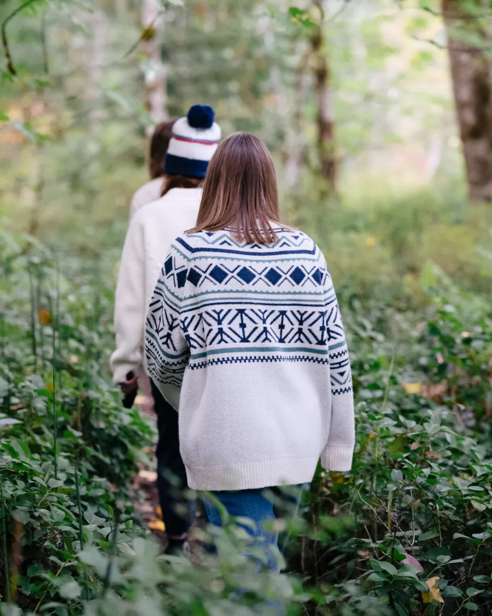 Online Passenger Whimsical Recycled Oversized Polo Neck Knitted Jumper Homespun Stripe Off White